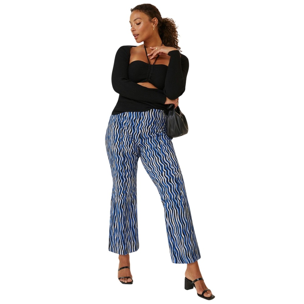 Maeve Anthropologie Margot Kick Flare Pants Blue Wavy Geometric Knit XS
